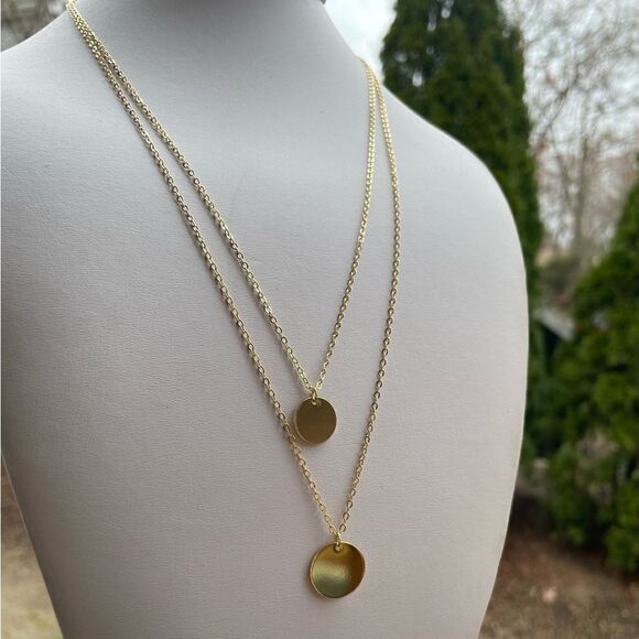 New Delicate 14k Gold Disc Layering Necklace Minimalist Layered Gold Chain - Picture 7 of 9